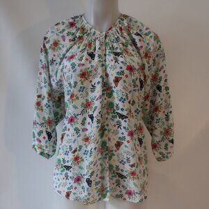 Womens Donna Ida Multicol (Item-107) Floral Butterfly Pure Silk Blouse Top S